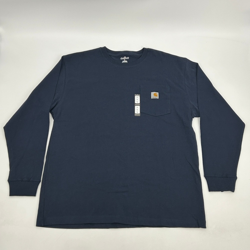 Carhartt Long Sleeve Pocket T-Shirt Men Large Navy Blue Cotton Workwear Tee NEW - Picture 2 of 10
